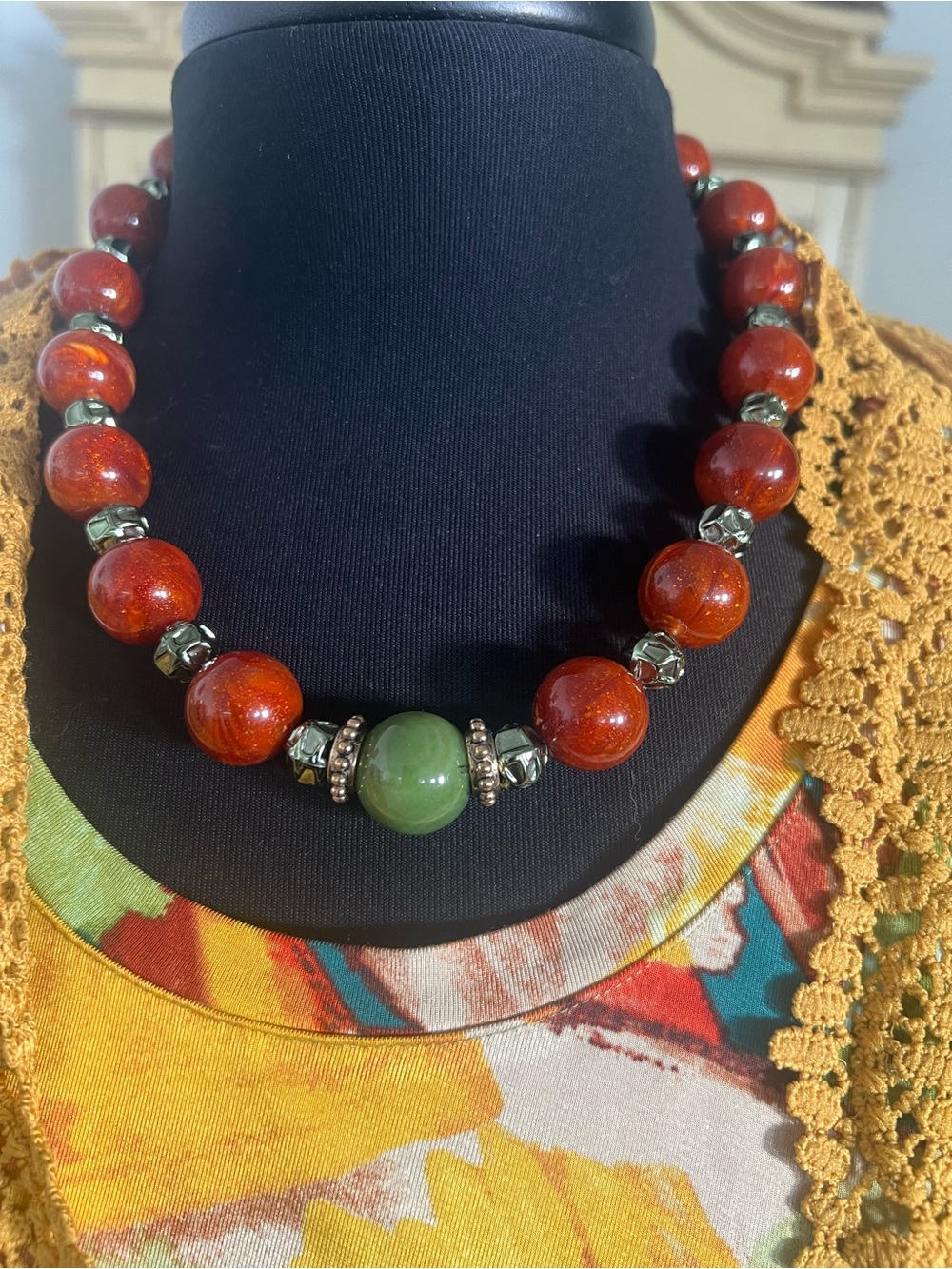 Brown and Green Beaded Women's Necklace /Bracelet Set